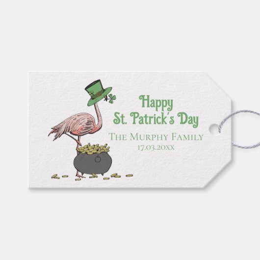 Irish Shamrock Pink Flamingo St Patricks Day Cadeaulabel (Voorkant (Horizontaal))