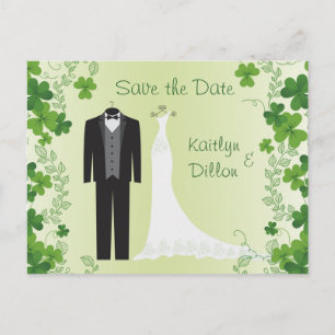 Irish Shamrock, smoking, trouwjurk Save the Date Aankondigingskaart