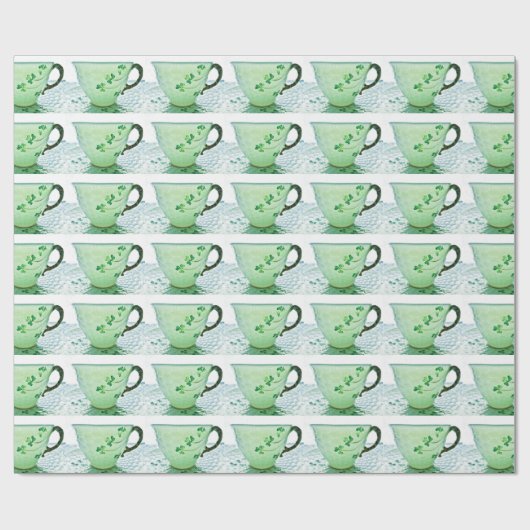 Irish Shamrock Tea Cup Wrapping Paper Cadeaupapier (Vlak)