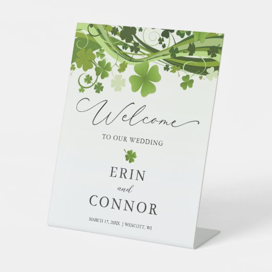 Irish Shamrock Wedding Welcome Pedestal Sign Reclamebord Met Voetstuk (Voorkant)