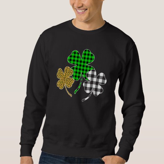 Irish Shamrocks Leopard Buffalo Plaid St Patrick's Trui (Voorkant)
