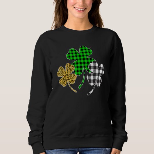 Irish Shamrocks Leopard Buffalo Plaid St Patrick's Trui (Voorkant)