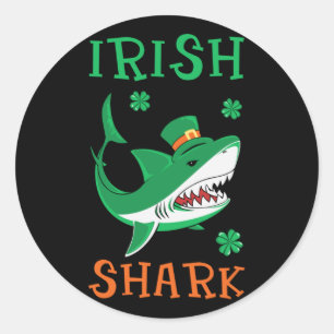 Irish Shark Shamrocks St Patrick Day Ronde Sticker