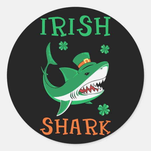 Irish Shark Shamrocks St Patrick Day Ronde Sticker (Voorkant)