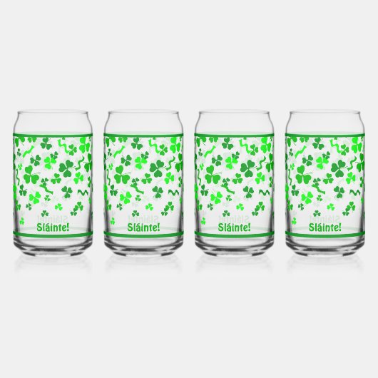 Irish Sláinte Lucky Shamrocks Design Personalized Blikvorm Glas (Voorkant)