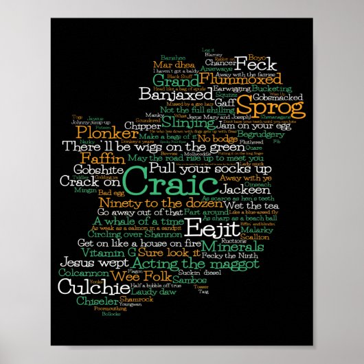 Irish Slang Word Art Map Poster (Voorkant)