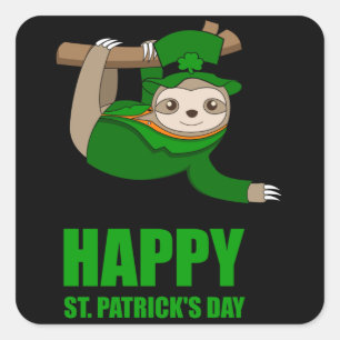 IRISH SLOTH Happy St Patricks Day Gift Kinder Vierkante Sticker