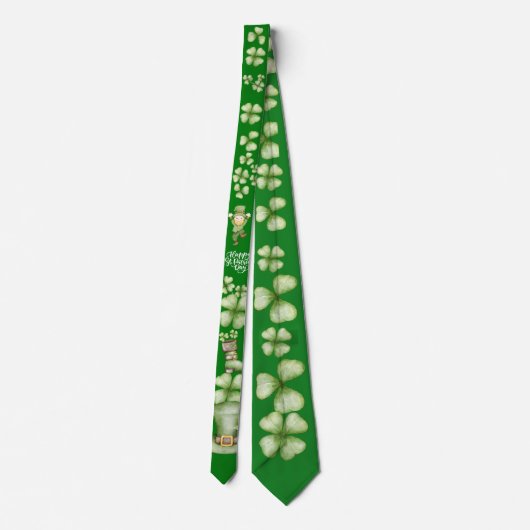 Irish St. Patricks Day Shamrock Print Stropdas (Achterkant)