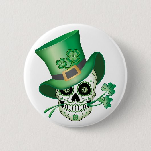 Irish Sugar Skull T-Shirt Ronde Button 5,7 Cm (Voorkant)