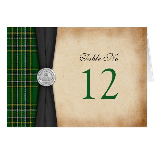 Irish Tartan Celtic Claddagh Wedding Table Kaart (Voorkant Horizontaal)