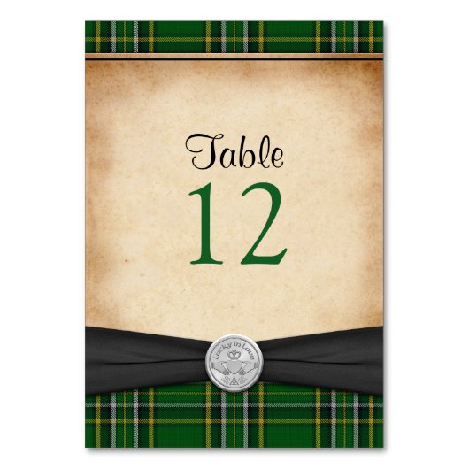 Irish Tartan Claddagh Keltische Trouwtafel Kaart (Voorkant)