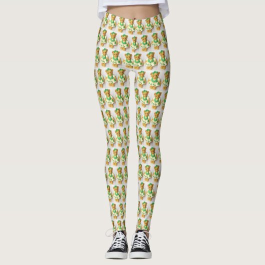 Irish Teddy Bear St. Pat'rick's Day-Print Leggings (Devant)