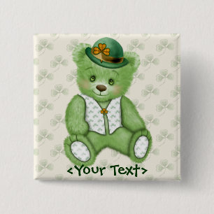 Irish Teddybear - Groen Vierkante Button 5,1 Cm