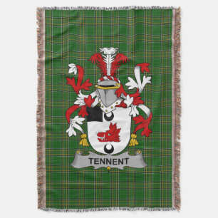 Irish Tennent Coat of Arms Family Crest Ireland Deken