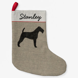 Irish Terrier Dog Silhouette Custom Faux Linnen Kleine Kerstsok