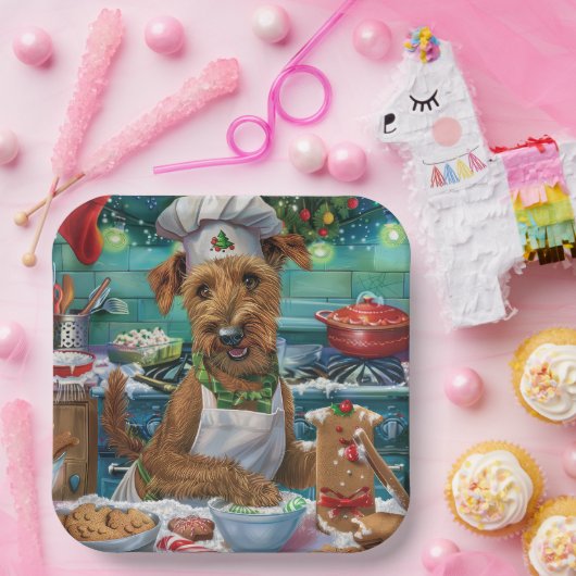 Irish Terrier Holiday Baking: feestelijke kerstdag Papieren Bordje (Feest)