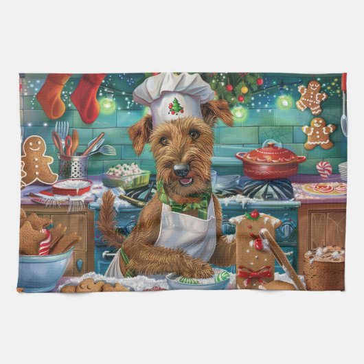 Irish Terrier Holiday Baking: feestelijke kerstdag Theedoek (Horizontaal)