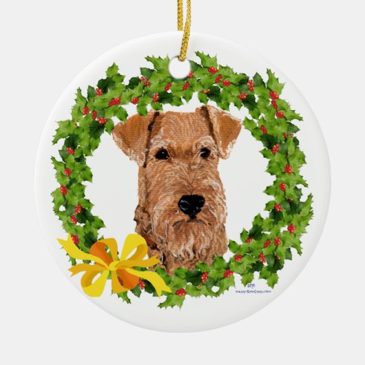 Irish Terrier Holly Wreath Keramisch Ornament (Voorkant)