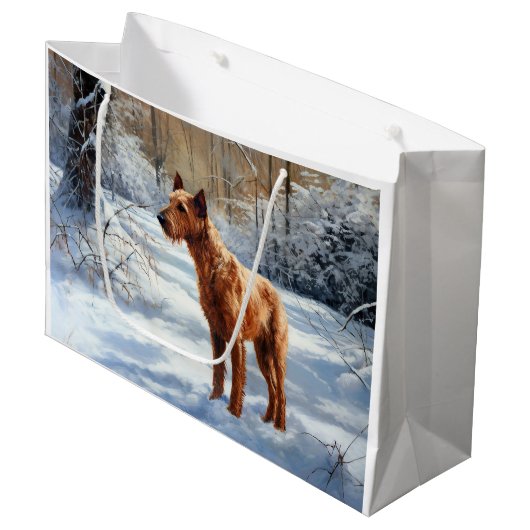 Irish Terrier liet het sneeuwen Kerstmis Groot Cadeauzakje (Voorkant Gekanteld)