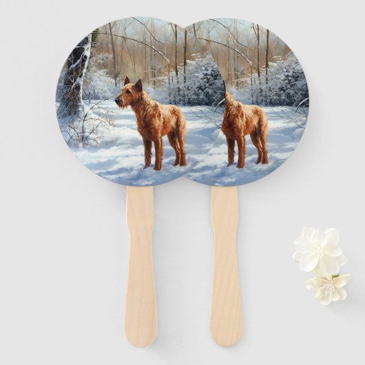 Irish Terrier liet het sneeuwen Kerstmis Handwaaier (Voorkant en achterkant)
