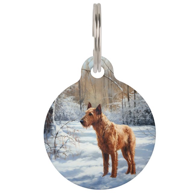 Irish Terrier liet het sneeuwen Kerstmis Huisdierpenning (Voorkant)