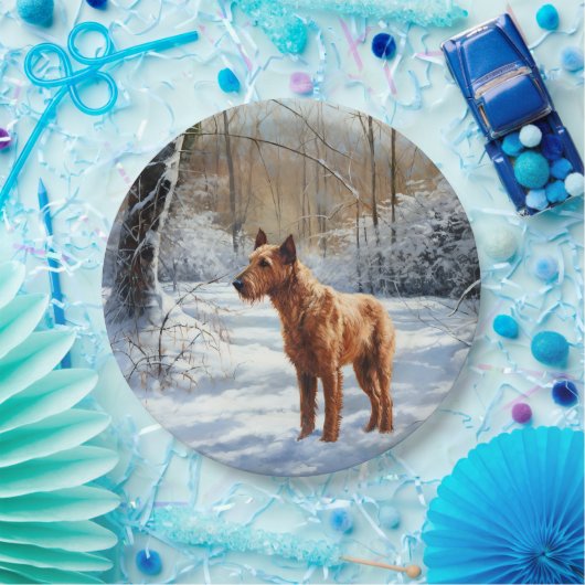 Irish Terrier liet het sneeuwen Kerstmis Papieren Bordje (Feest)