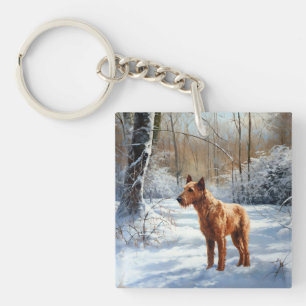 Irish Terrier liet het sneeuwen Kerstmis Sleutelhanger