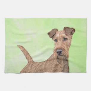 Irish Terrier Painting - Cute Original Dog Art Theedoek