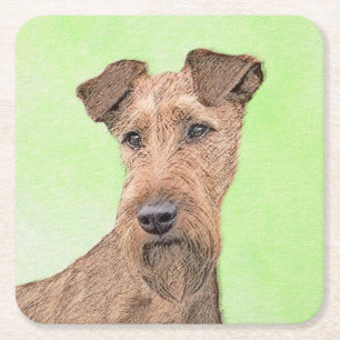 Irish Terrier Painting - Cute Original Dog Art Vierkante Kartonnen Onderzetter
