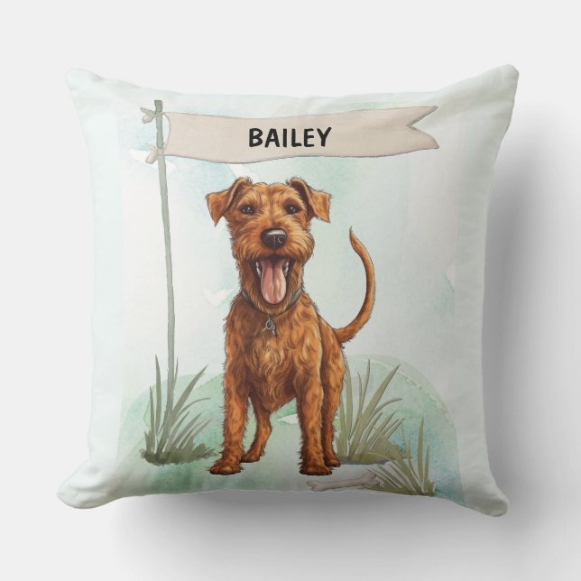 Irish Terrier Watercolor Personalized Dog Kussen (Voorkant)