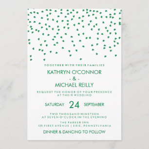 Irish Theme Wedding Shamrock Confetti op White Kaart