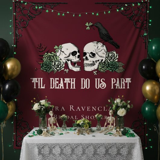 Irish Til Death Burgundy Gothic Skulls Backdrop Wandkleed