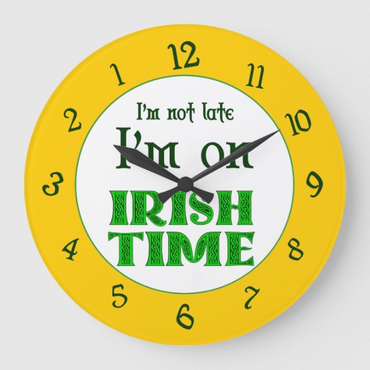 Irish Time Backwards Numbers Clock Grote Klok (Voorkant)