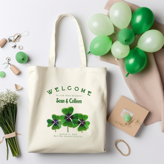 Irish Wedding Custom Welcome Bag Green Clovers Tote Bag