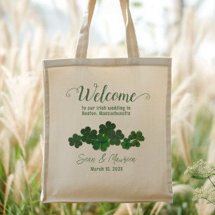Irish Wedding Custom Welcome Bag Green Clovers Tote Bag