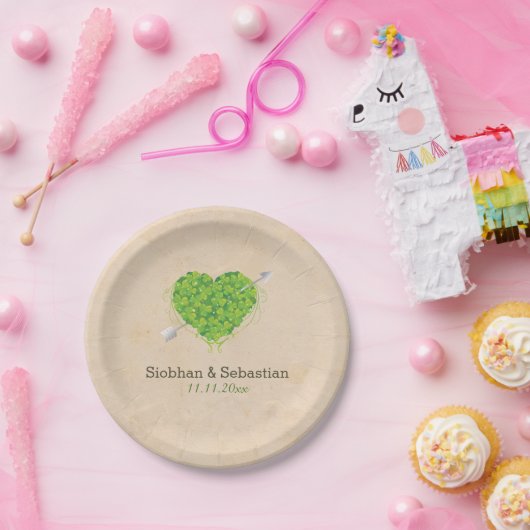 Irish Wedding Shamrock Heart Papieren Bordje (Feest)