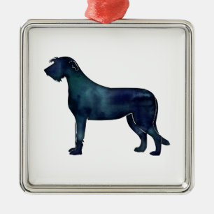 Irish Wolfhound Black Waterverf Silhouette Metalen Ornament