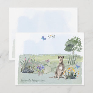 Irish Wolfhound Dog Butterfly Monogram en naam Notitiekaartje