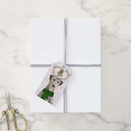 Irish Wolfhound Dog in Antlers kerst Cadeaulabel (Met Touw)