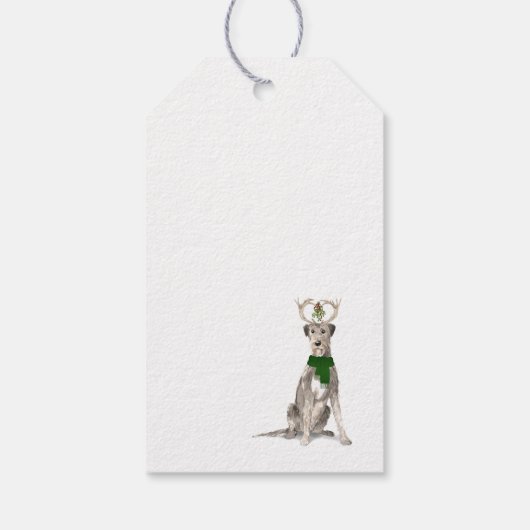 Irish Wolfhound Dog in Antlers kerst Cadeaulabel (Achterkant)