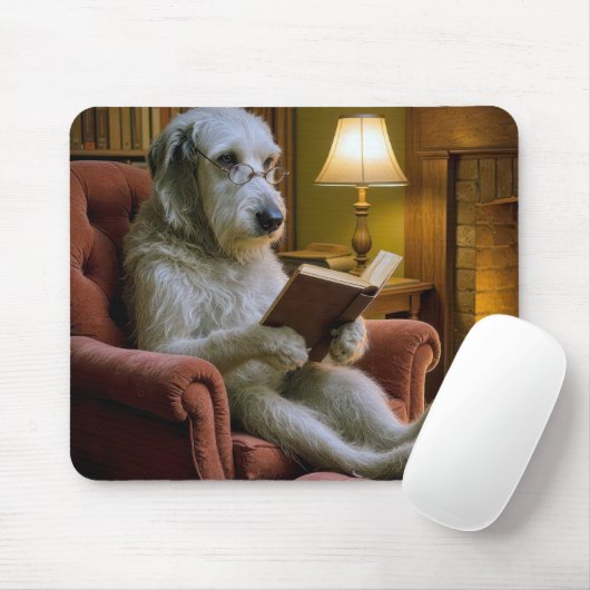 Irish Wolfhound Dog Reading a Book  Muismat (Met muis)