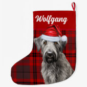 Irish Wolfhound Dog Red Holiday Plaid Personalized Grote Kerstsok (Achterkant)