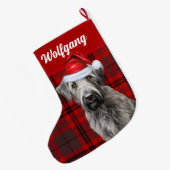 Irish Wolfhound Dog Red Holiday Plaid Personalized Grote Kerstsok (Achterkant (Hangend))