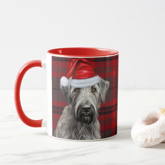 Irish Wolfhound Dog Red Plaid Christmas Mok (Met donut)
