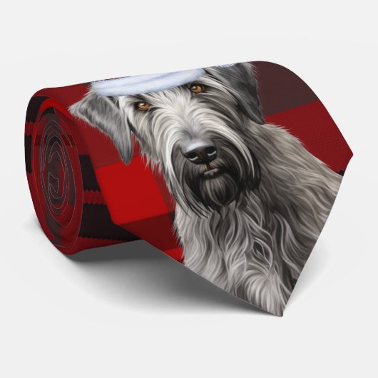 Irish Wolfhound Dog Red Plaid Christmas Stropdas (Opgerold)