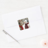 Irish Wolfhound Gazing at a Cute Snowman Vierkante Sticker (Envelop)