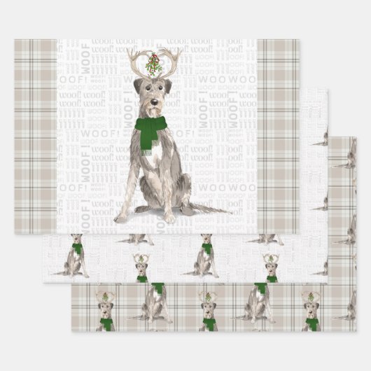 Irish Wolfhound kersthond Dog en Pset Inpakpapier Vel (Set)