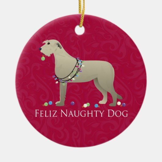 Irish Wolfhound-kerstontwerp Keramisch Ornament (Voorkant)