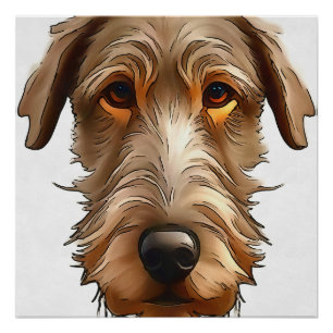 Irish Wolfhound Pet Portrait Black Outline Art Perfect Poster