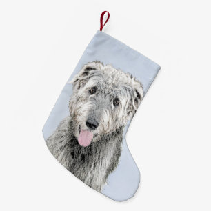 Irish Wolfhound-schilderij - Cute Original Dog Art Kleine Kerstsok
